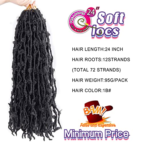 24 Inch Butterfly Locs Crochet Hair 6 Packs Long Faux Locs Crochet Braids Pre Looped Distressed Butterfly Soft Locs Crochet Dreadlocks Synthetic Hair Extensions (1B, 24Inch (6Packs)) #TOP1