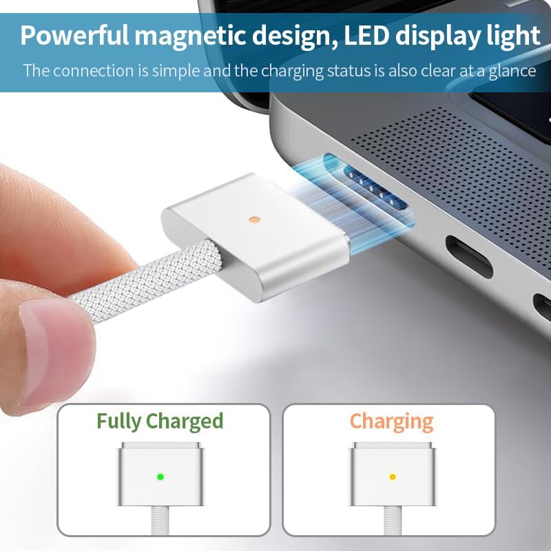 140W Mac Book Pro Charger,USB-C Power Adapter Charger for 14 16 inch 2021 2023 M1 M2, 13 15 inch M2 M3 2022 2023 2024, 6.6 FT Braided Magnetic USB-C to Mag 3 Cable with LED Indicator - Image 4