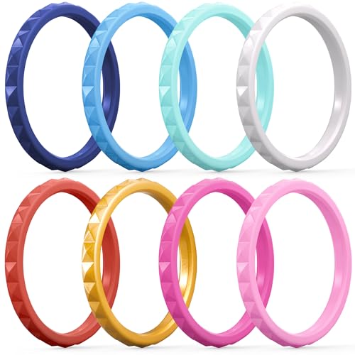 ThunderFit Thin and Stackable Silicone Rings for Women, Rubber Wedding Bands for Women Engagement Diamond Pattern 2.5mm Wide 2mm Thick - Variety Multipack 1-16