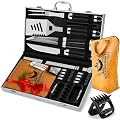 RINPIR 21pcs BBQ Grill Accessories Set with 21” Reusable Meat Blanket, Father’s Day Grilling Gifts for Men Dad, Stainless Steel Grilling Tools Utensils Kit in Aluminum Case for Outdoor Camping Black