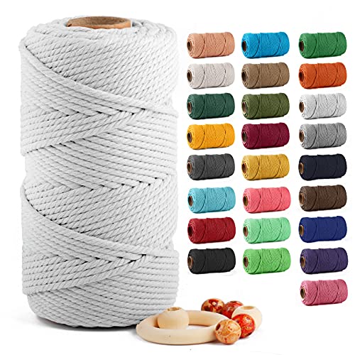 Image of ZUEXT Macrame Cord, White, 5mm x 109yds Cotton String Macrame Yarn | 100% Natural Handmade, 4 Strands Twisted Cotton Rope, For Wall Hanging Plant Hangers Gift Wrapping Tapestry DIY Crafts, 100m