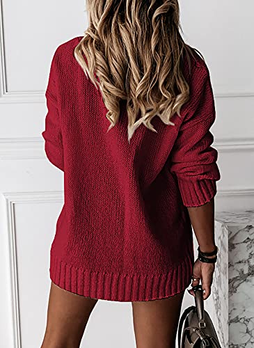 Image of Womens Loose Sweaters Sexy V Neck Long Sleeve Solid Knitted Jumper Pullover Sweatshirt Tops