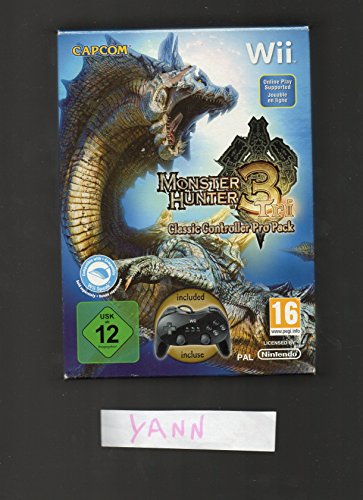 Monster Hunter 3 avec manette classique pro noire pour console Wii