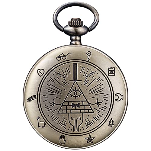 BOSHIYA Gravity Falls Bill Cipher Pocket Watches for Men Women Vintage Quartz Pocket Watch with Chain