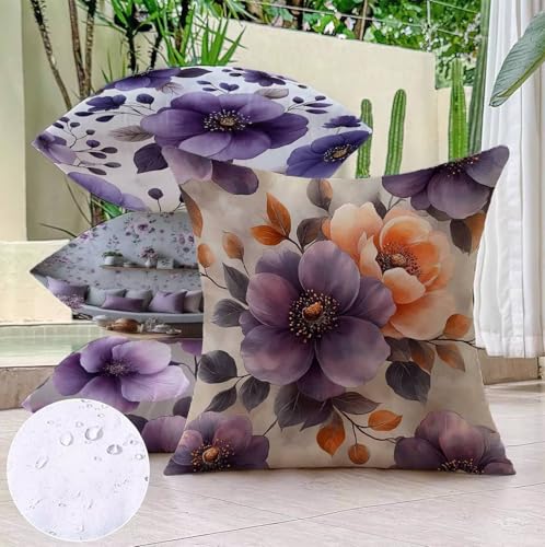 Fleur coussin extérieur imperméable violet pour terrasse et salon