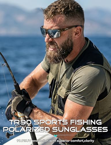 Image of ATTCL Polarized Sunglasses Men for Fishing: UV Protection Lightweight TR90 Sports Wrap Sun Glasses Driving Golf Running