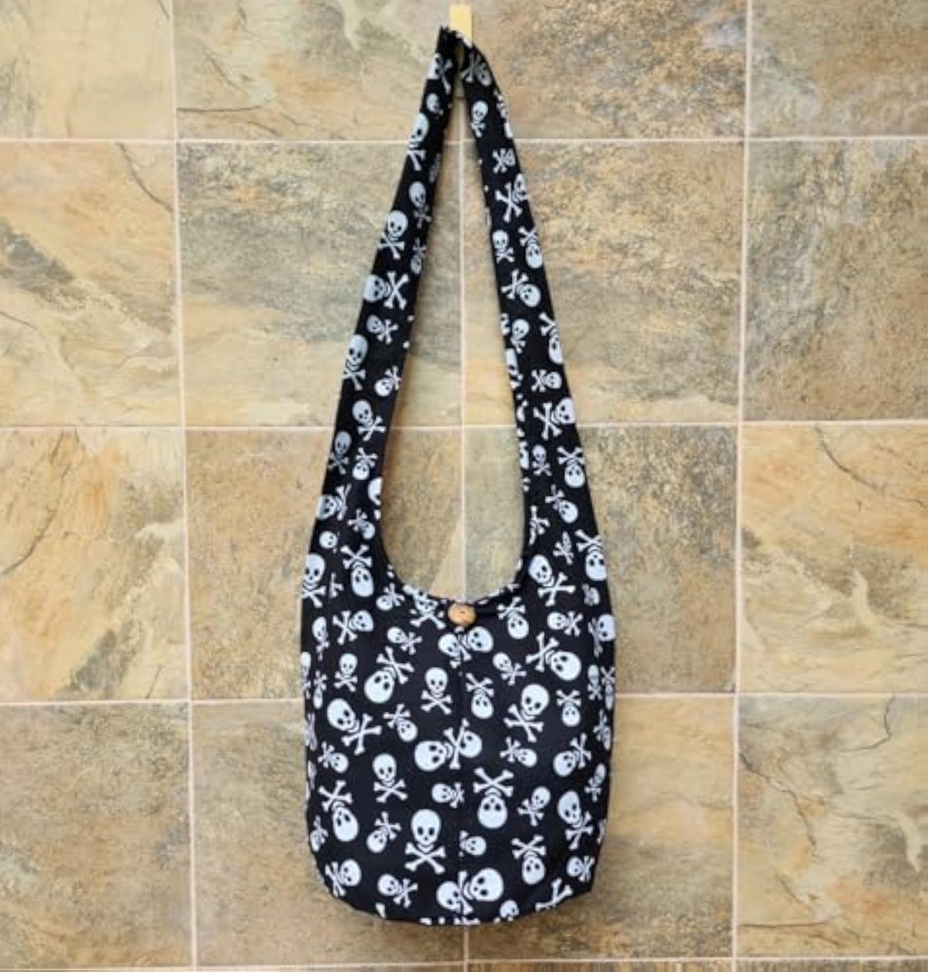 BTP! Skull Punk Rock Hippie Hobo Sling Bag, Black