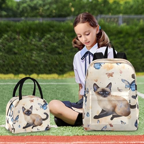 Mochilas para niños escolares impermeables con lonchera térmica de gatos para niñas 7