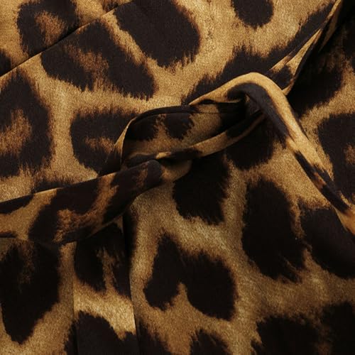 BSLVWG Damen Sexy Leopard Print Midi Kleid Langarm Krawatte Wrap Kleider für Frauen V-Ausschnitt Damen Casual Kleid Herbst Winter (DE/NL/SE/PL, Alphanumerisch, L, Regular, Regular, Braun)