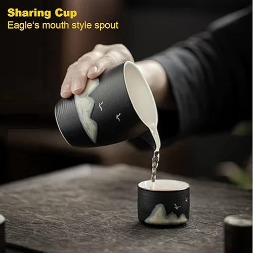 Miniatura 3 de Juego de té Gongfu, estilo japonés Yuan Shan, tetera de cerámica negra con infusor, 4 tazas y 1 taza de servir, paquete de viaje portátil