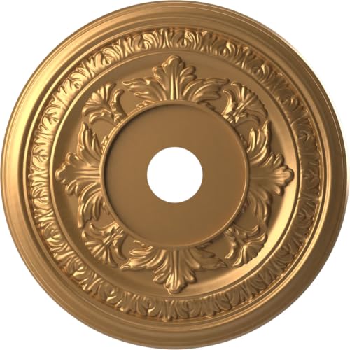 Image of Ekena Millwork CMP22BABGL Baltimore Thermoformed PVC Ceiling Medallion (Fits Canopies up to 7 3 /4 inch), 22 inchOD x 3 1 /2 inchID x 1 inchP, Bright Coat Gold