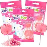 Hello Kitty Lollipops with Popping Candies, Strawberry Flavored Suckers, Birthday Party Favors, 1.13 Ounces (Pack of 3)