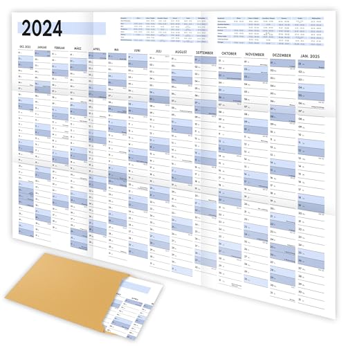 Calendario da parete XXL 2024 grande (90 x 60 cm) – Agenda annuale 2024 orizzontale da parete – Calendario annuale per 14 mesi con panoramica delle vacanze – Calendario piegato per l'ufficio