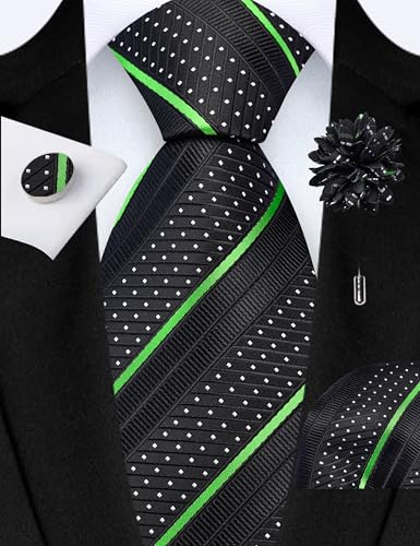 Image of GUSLESON 3.15 inch(8cm) Mens Stripe Tie and Lapel Pin Necktie Hankerchief Cufflinks Set for Men