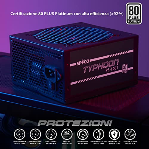 Alimentatore Gaming Typhoon PS-1001, 1000W 80 PLUS Platinum, Full Modular, DC-DC, Ventola Super Silent, Condensatori 105°C, Porta PCIe 5.0, Alimentatore ATX, 1000W - Alimentatore - Immagine 1