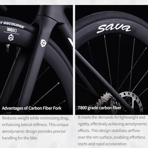 image for SAVADECK A7L Carbon Road Bike, T800 Carbon Fiber Frame 700C Racing Bic