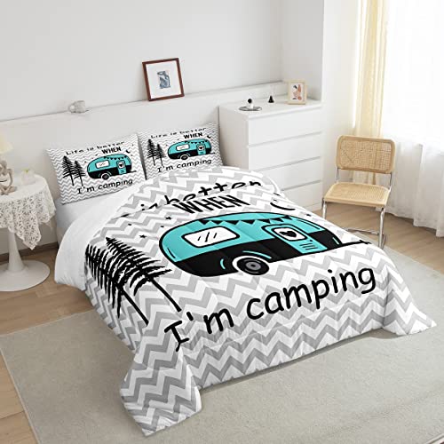 Kids Adults Camper Comforter Set Queen,Rustic Natural Farmhouse Grey Bedding Set 3Pcs For Trailer Rv Decor,Moonlight Wild Adventure Quilt Set,Sports Duvet Insert With 2 Pillowcases #TOP3