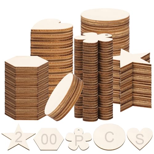 Contenuto della confezione: in questo set riceverai 200 decorazioni in legno non finite in 5 stili, tra cui 40 cuori in legno da 4 cm, 40 fiori in legno da 4 cm, 40 pezzi in legno esagonali da 4 cm, 40 stelle in legno da 5 cm, 40 stelle in legno da 5 cm, 40 pezzi rotondi in legno da 5 cm, spessore sono 0,25 cm. 3/32
