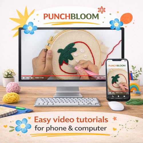 Image of Punch Needle Coaster Kit for Adults Beginners, Easy Punch Embroidery Starter Set with Instructions - Fun Mug Rug Making Kit for Table Decor & Festival DIY Gifts (6pcs Cute Fruits)