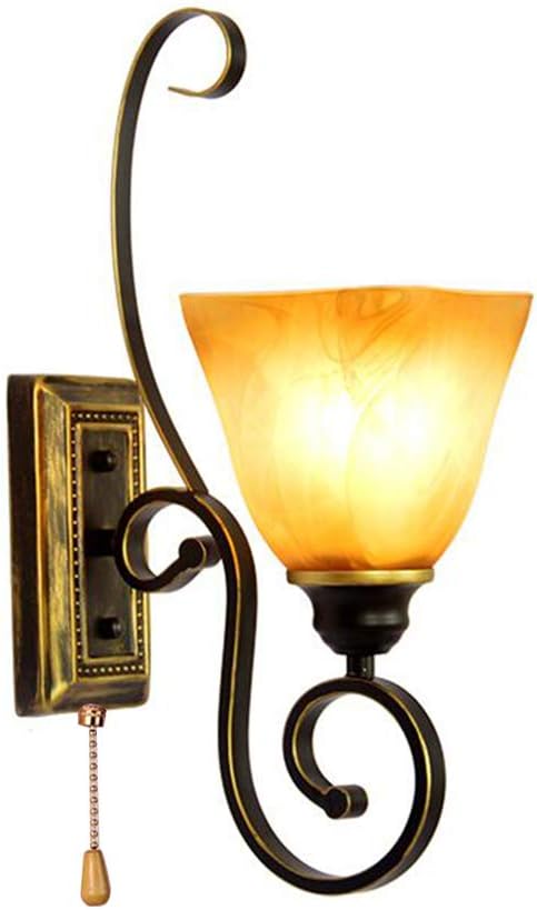 Pull Chain Wall Lamp Sconce E27,Metal Retro Glass Shade Pull Chain Light Fixtures (Color : Bronze)
