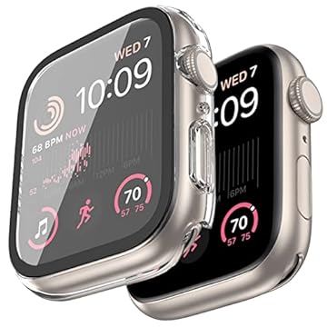 Capa compatível com Apple Watch Series 9 8 7 41 mm/45 mm PC bumper com protetor de tela de vidro temperado fosco cor sólida capa dura (transparente, 45 mm)