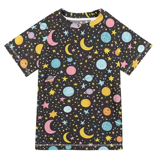 ALAZA Boys Swim Shirt Short Sleeve Rash Guard for Boys Girls UPF 50+ Moon Star Print 9-10T