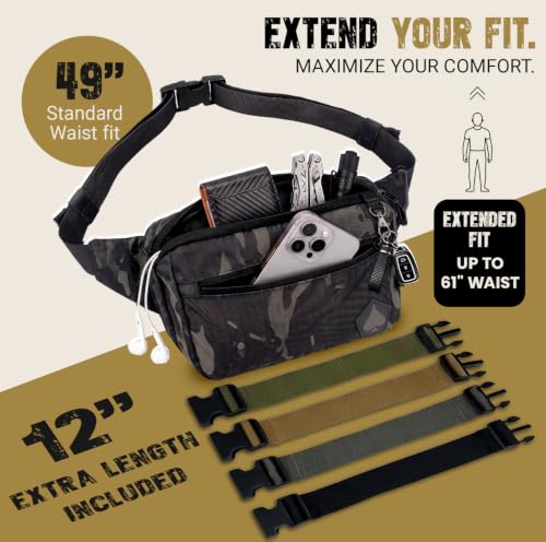 Image of HighSpeedDaddy Carry Fanny Pack - 500D Water-Resistant Nylon, Quick Access CCW Pocket, YKK AquaGuard Zippers, EDC Bag with Adjustable Waist (upto 49 inch), Everyday Carry for Men & Women - Black Multicam
