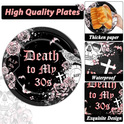 Image of Qyeahkj 100 Pcs 40th Birthday Party Supplies Death to My 30s Paper Plates and Napkins Set Black Rose Gold Rip to My 30s Disposable Tableware Decorations for Women Thirties Funeral Youth Serve 25 Guest
