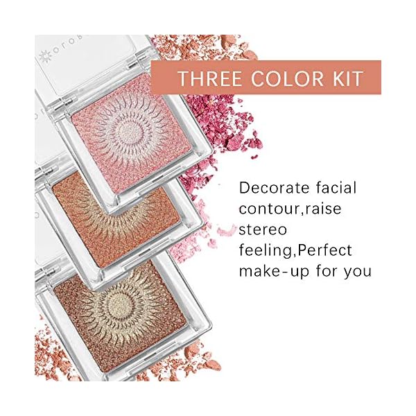 Highlighter-Palette-Face-Luminizing-Highlighter-Makeup-Palette-Instant-Glow-Powder-Nude-Bronzer-Highlighter-Kit-3-Packs-and-One-Makeup-Sponge Highlighter Palette, Face Luminizing Highlighter Makeup Palette, Instant Glow Powder Nude Bronzer Highlighter Kit, 3 Packs and One Makeup Sponge