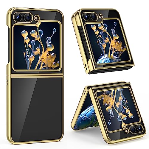 MATEPROX Clear Cases for Samsung Galaxy Z Flip 5 Case, Slim Thin Lightweight Protective Transparent Phone Cover with Electroplated Frame for for Samsung Galaxy Z Flip 5 5G-Gold