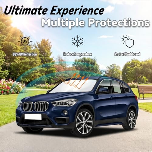 Image of Car Front Windshield Sun Shade for X1 F48 2016-2022, Car Window SunShades Shield Cover Visor Protector with 240T Reflective Fabric UV & Sun Heat Protection Accessories