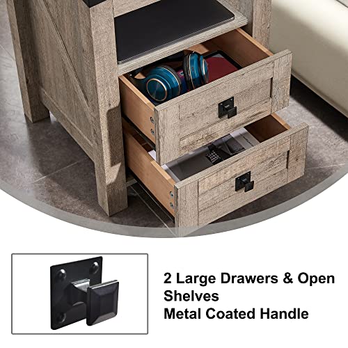 T4Tream Nightstand Wtih Charging Station, End Table, Side Table With 2 Drawers Storage Cabinet For Bedroom, Living Room, Farmhouse Design, Wood Rustic,Light Rustic Oak #TOP2
