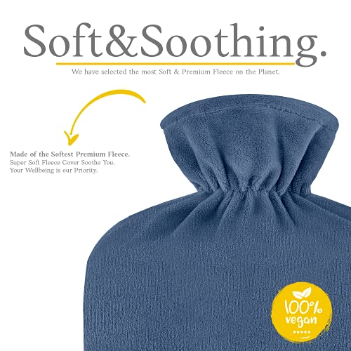 Bouillotte - avec housse en polaire douce de qualité supérieure - Bleu foncé, 2 L - Coussin chauffant pour crampes menstruelles - Compresse chaude et froide – vue 2