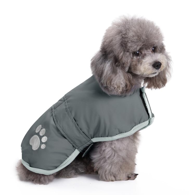 Image of Queenmore Dog Winter Coat, Cold Weather Fleece Dog Jackets for Medium Dogs | Waterproof Reflective Dog Coats for Medium Dogs, Reversible Medium Pet Puffer Jacket (Grey, M)