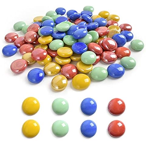 LUEYAO 1LB Colored Flat Marbles Glass Gems Beads for Aquarium Succulent Garden Decoration Craft Project Fish Tank Cover