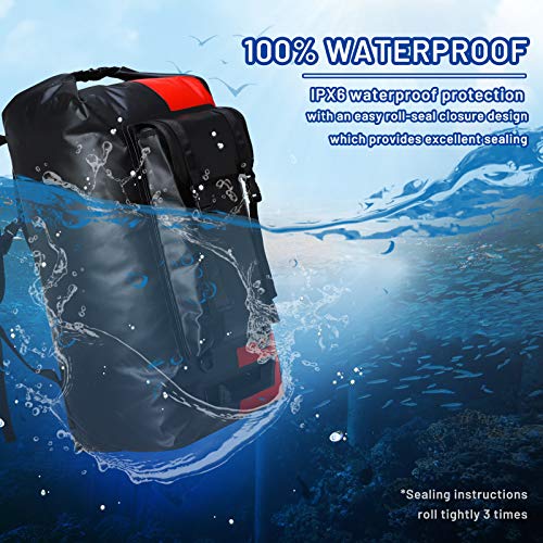 MIER Extra Large Waterproof Backpack Gear for Men Women, Roll Top Dry Bags Rucksack Water Sports Accessories Pack for Kayaking Hiking Fishing Camping Boating Rafting Travel Outdoor, 150L, Black/Red