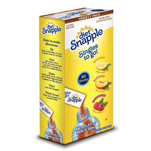 Diet Snapple Singles To Go Water Drink Mix - VARIETY - PACK Lemon Tea, Raspberry Tea, & Peach Tea Flavored Powder Sticks (80 Total Servings) - ORIGINAL FLAVOR