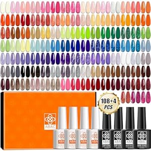 ABAC 112 PCS Gel Polish Set Hema Free Gel Polish,All You Need 108 Colors Pink Blue Green Red Orange Glitter Gel Polish Kit with 4 Top and Base Coat,Gift for Women Manicure Lover