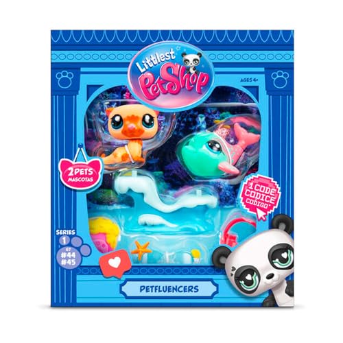 Bandai Littlest Pet Shop Petfluencer Shell-Fie Fun | Le lot Petfluencer Contient 2 Mini Jouets LPS pour Animaux de Compagnie, 4 Accessoires, 1 Toile de Fond, 1 Carte à...