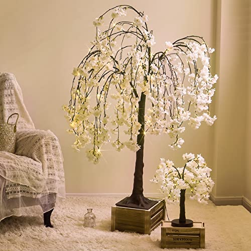 Fudios White Cherry Blossom Tree With Lights 4Ft 180 Led Fairy Lights, Lighted Artificial Flower Tree For Spring Summer Wedding Decor Indoor Outdoor #TOP5