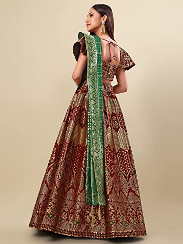 Image of PURVAJA Women's Jacquard Semi-Stitched Lehenga choli(Sitara)