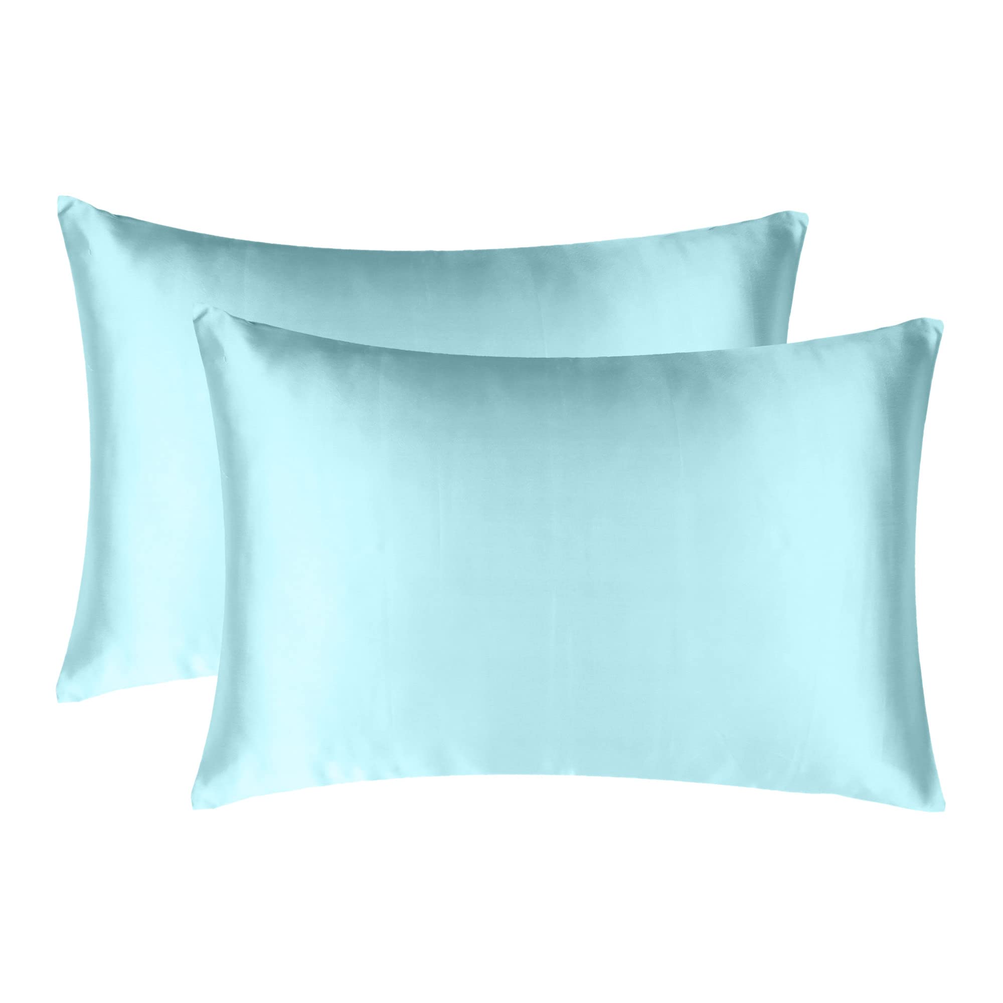 Sugarchic Plain Satin Silk Pillow Covers | Pillow Cases | Set of 2 Pillow Covers (18" X 27" Inch, Pastel Blue)