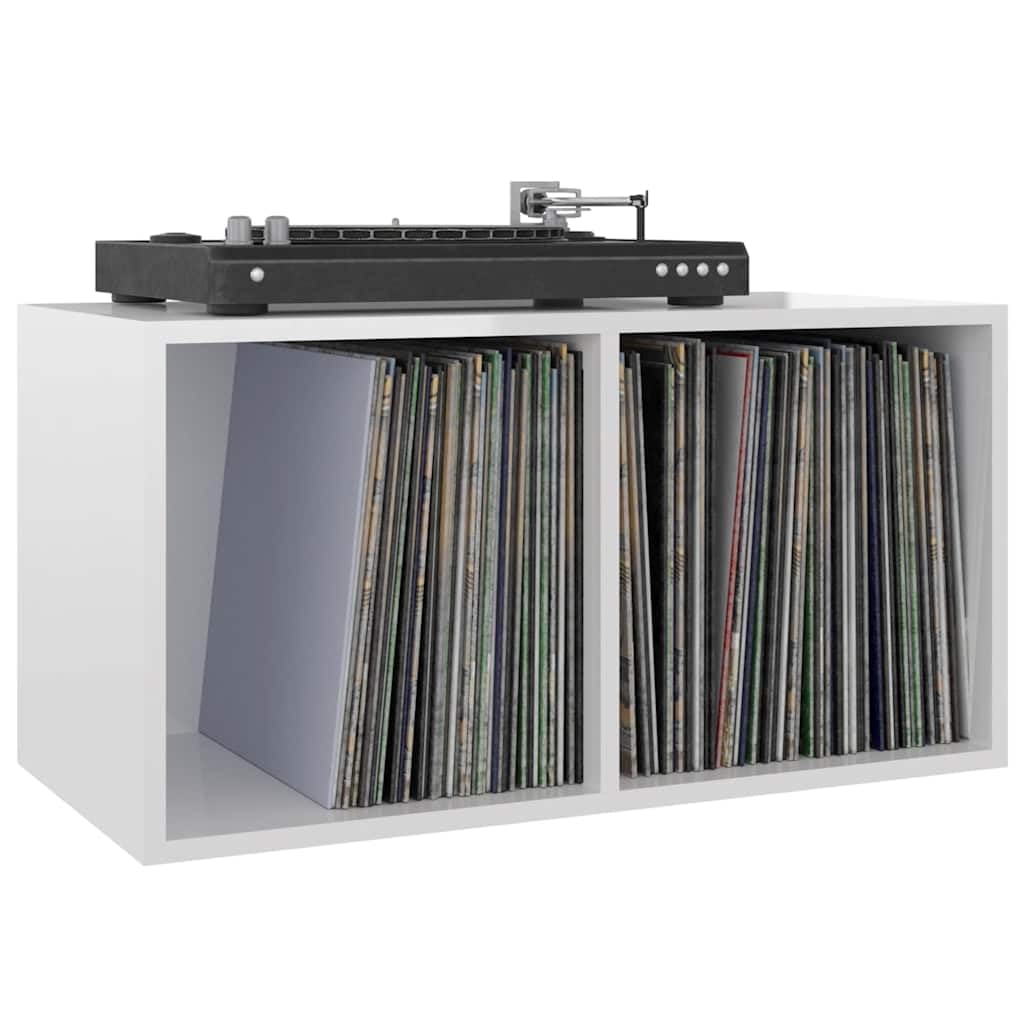 Contenitore per dischi in legno bianco lucido, 71 x 34 x 36 cm, 2 scomparti, per riporre vinili, CD, DVD, TV Lowboard e home theater