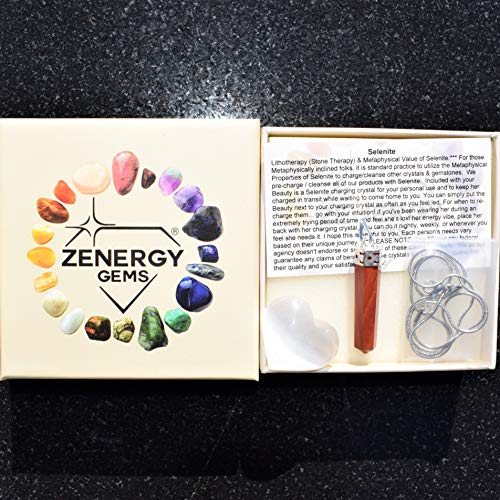 Zenergy Gems Selenite Charged Faceted Hand-Made Natural Red Brecciated Jasper Crystal Pencil Point Pendants + Selenite Heart Charging Crystal [Included]4