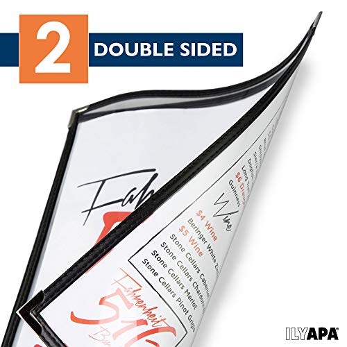 Image of Ilyapa 60 Pack of Restaurant Menu Covers 8.5 x 11 - Single Page Cover, 2 View Sleeves - Restaurant Plastic Menu Holder - Fits 8.5 x 11 Inch Paper