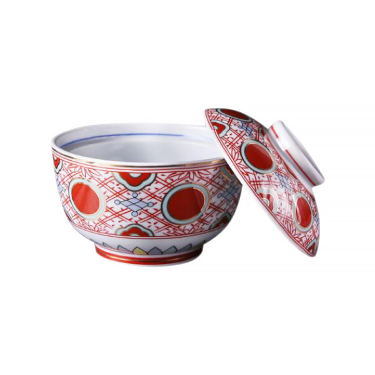 TOYANDONA Tazón de Cerámica para Sopa Japonesa con Tapa Roja, Cuenco de Cocina para Mantener Alimentos Calientes, Adecuado para Uso Doméstico y Sopas Miso o Almejas