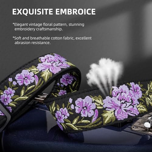 Lekato Floral Bass Strap, Flower Guitar Strap For Bass Electric Acoustic Guitar 2 Inch Wide With Clip Buckle, Rose Embroidery Woven Guitar Straps With Pick Holder thumb #1