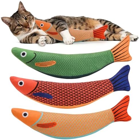 AUSCAT Cat Catnip Toys, 3PCS Catnip Fish Toy for Cats, Cat Kicker...