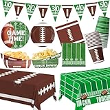 Football Party Supplies Kit Serve 24 Includes Plates Napkins Cups Trays Bowls Tablecloth Banner for Football Game Day Sport Birthday Party Decorations