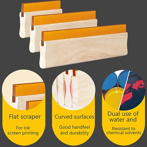 6 PCS 6 Sizes Screen Printing Squeegee,3 Sizes 75 Durometer Wooden Ink Scraper for Screen Printing Fabric (3.93, 9.84, 13.77 inch),3 Sizes Plastic Ink Scraper (3.74, 3.93, 4.92 inch)